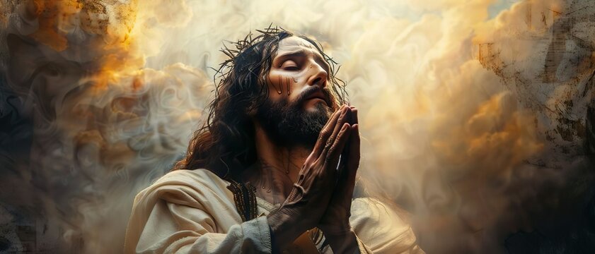 Jesus Christ praying, close up