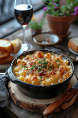 Trendy French Onion Pasta is a french onion soup made as a pasta with a glass of red wine