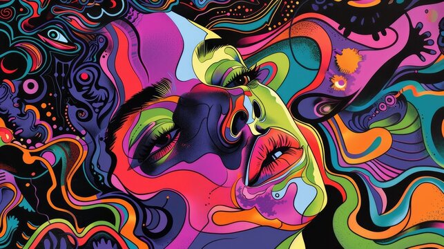 Colorful Psychedelic Illustration of a Woman