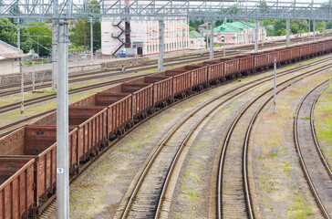 Fototapeta premium Train Traveling Alongside Forested Train Tracks