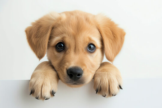 portrait of adorable puppy on white background, AI generated