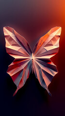 A delicate origami butterfly, its wings spread wide, showcasing the fine details of its folds. mobile phone wallpaper or advertising background