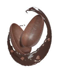 chocolate egg with filling and bars on white background