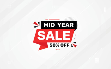 Mid Year Sale banner vector template. New Year Discount vector graphic element. Super shop label Promo design. Product opening festival background collection.