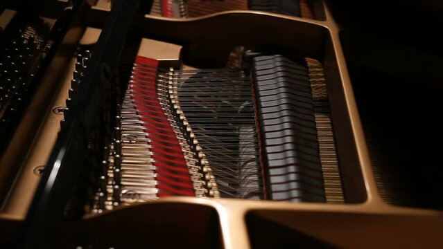 Grand piano strings. Inside of piano