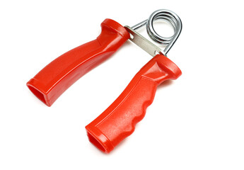 Red handle forearm gripper exercise equipment isolated on white background