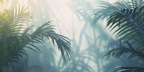 Ephemeral dance of light and shadow amongst indoor palms, soothing and artistic - obrazy, fototapety, plakaty