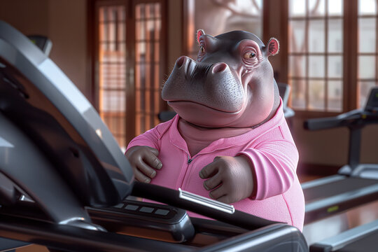 Hippopotamus workout in a gym