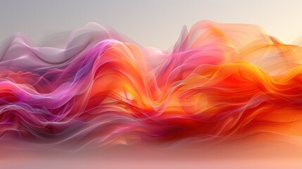 Fototapeta premium a digital painting of a wave of orange, pink, and red colors on a white background with a light gray background.