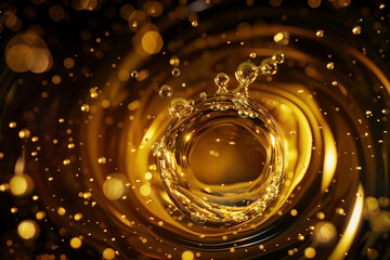 Close up of yellow gold liquid and bubbles - obrazy, fototapety, plakaty