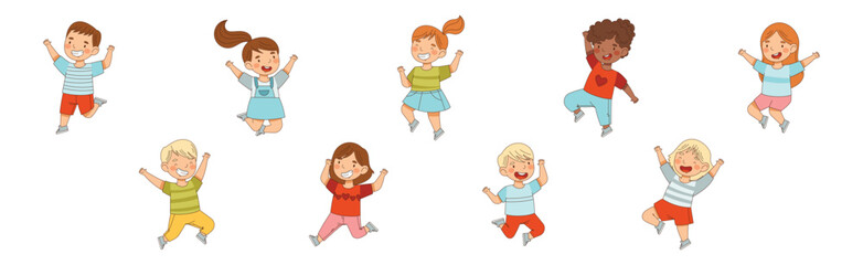 Happy Kids Jump with Joy and Excitement Vector Set
