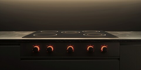 The uncluttered design of an induction cooktop with glowing knobs offers modern culinary elegance