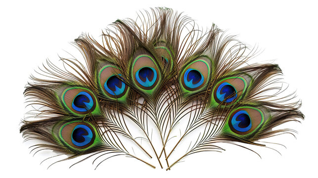 Peacock Feathers Spread Out isolated on white or transparent background
