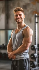 American Male Personal Trainer Smiling with Gym Background