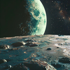 Surface of the earth against the backdrop of the moon and stars.
