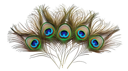Peacock Feathers Spread Out isolated on white or transparent background