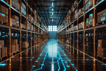 Background cardboard boxes inside warehouse. Logistics center. The composition filled with cardboard boxes. AI generated illustration