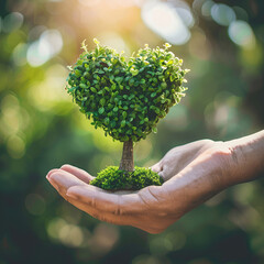 Naklejka na ściany i meble Hand holding green heart, earth day concept, generative ai