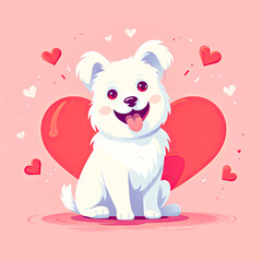 Happy dog with heart feeling in love in flat style.