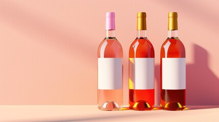 Wine Bottle Mock-Up - Three Bottles. Blank Label isolated background
