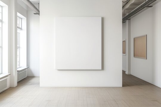 Large blank white painting on the wall in a minimalist room