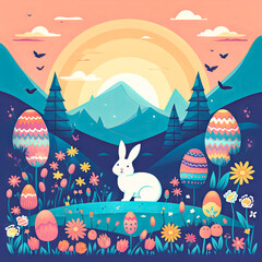 happy easter wit rabbit card background - obrazy, fototapety, plakaty