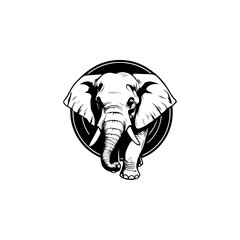 vintage Tribal floral tattoo style Black and white elephant logo. elephant silhouette