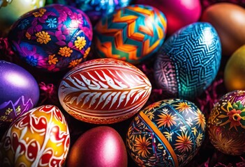 Fototapeta na wymiar illustration, easter, decorated, eggs, seasonal, artistic, handmade, decoration, painted, tradition, patterns, celebration