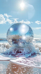 Disco ball on the beach - party concept - 750909434