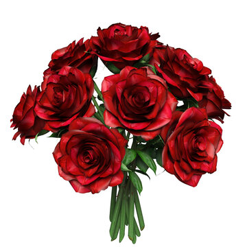 3d rendered bouquet with red roses isolated on transparent background