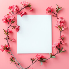 Blank note with flowers - greeting mockup