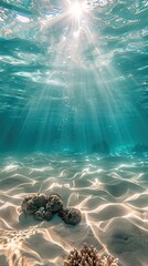 Bright beams of sunlight refracting through the surface of the atlantic ocean. AI generated illustration