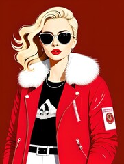 Stylish young woman wearing sunglasses, illustration.