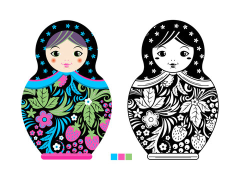 Russian doll authentic russian decorative toy matryoshka vector template