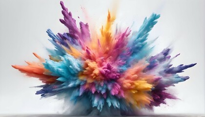 "Transform your imagination into reality with an AI generative platform, as it captures the dynamic movement of splashing colorful powder against a clean white frame."