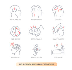 Neurology and Brain Disorders - Stock Icon Set