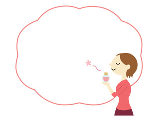 香水の香りを楽しむショートヘアの女性　フレーム付　主線なし