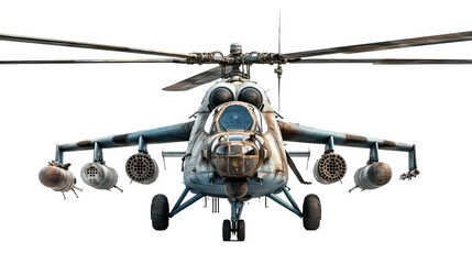 Military helicopter isolated on white or transparent background - obrazy, fototapety, plakaty