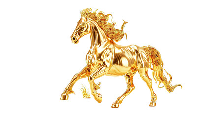 Lucky golden horse isolated on white or transparent background