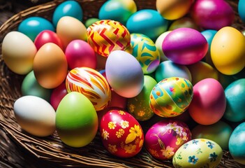 Fototapeta na wymiar illustration, parents secretly placing colorful easter eggs their home exciting easter morning hunt, Parents, Exciting, Morning, Children, Vibrant, Spring, Hue