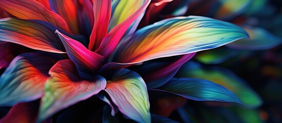 A close-up view of a vibrant and colorful flower with intricate petals, set against a stark black background. The details of the flowers structure and vivid colors are highlighted in this striking - Powered by Adobe