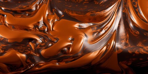 A close-up view captures the molten copper and molasses hues in exquisite detail, showcasing the fluidity and depth of their interaction. - obrazy, fototapety, plakaty