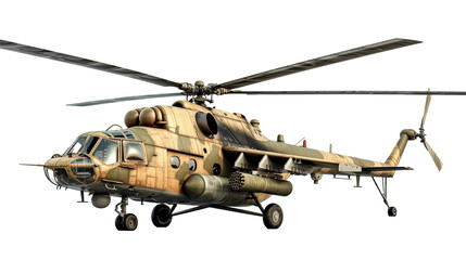 Military helicopter isolated on white or transparent background - obrazy, fototapety, plakaty
