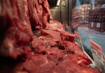 beef meat in the market showcase