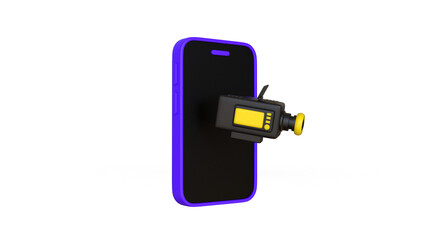 Video Camera with smartphone 3d render isolated illustration