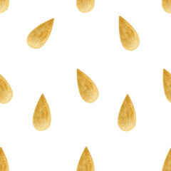 Yellow watercolor drops, rain pattern on a white background