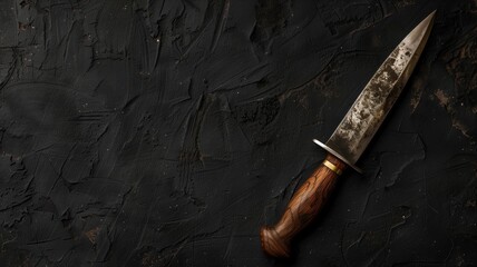 An antique hunting knife on a dark textured background, exuding mystery and history