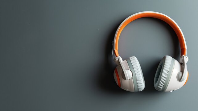 Trendy headphones resting on a smooth grey surface