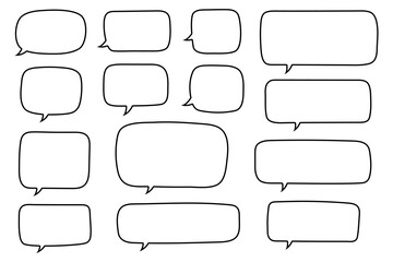 Obraz premium Set of hand drawn line speech bubbles in rectangular shape. Speech balloon, chat bubble art vector line speech bubbles for apps and websites.