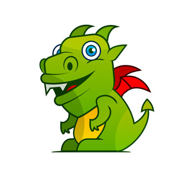 Fairytale Dragon Flat Isolated Childish Style Simple Vector Drawing In Bright Colors On